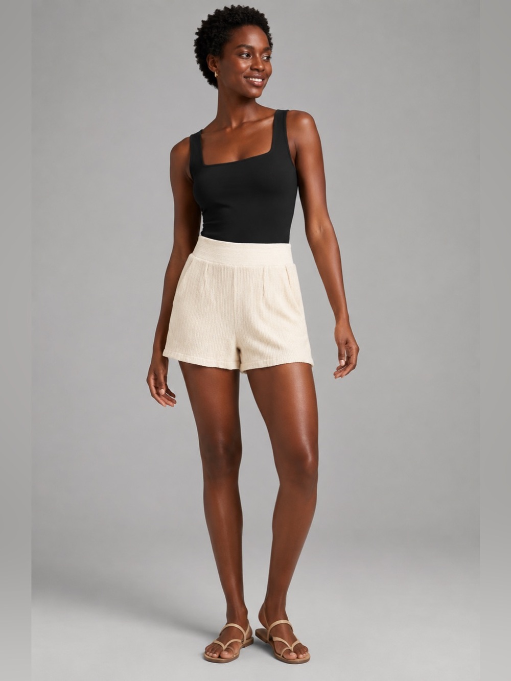TCEC Cream Ribbed Shorts